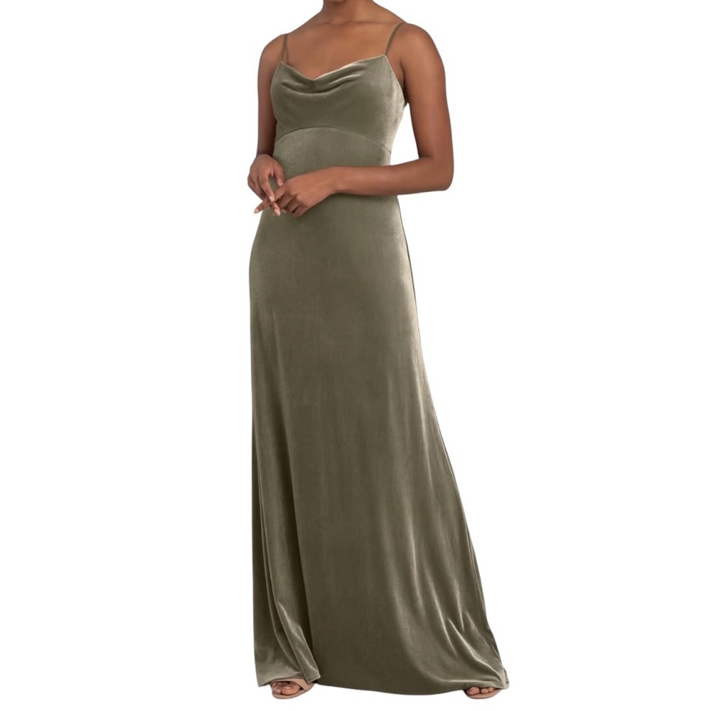 Jenny Yoo Saba Velvet Cowl Neck Slip Gown. Sage Green. Maxi Length. Size 2